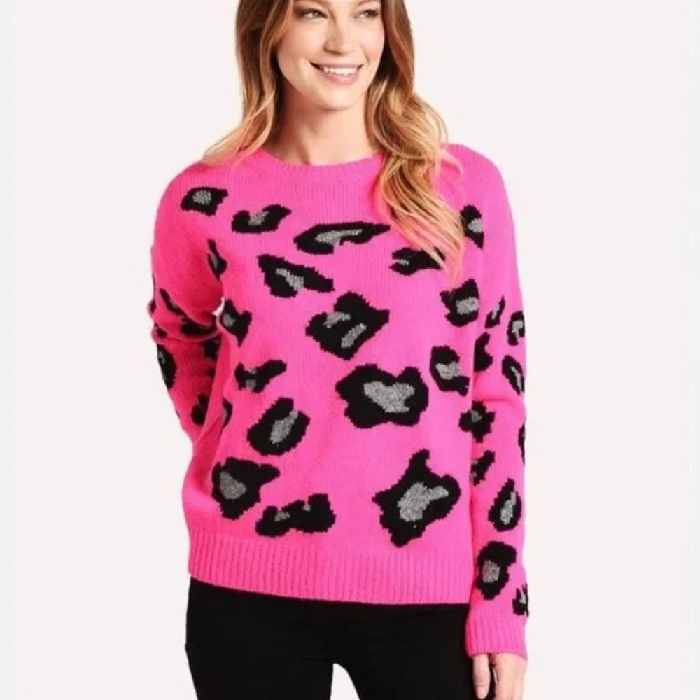 Autumn Cashmere Hot Pink Leopard Pullover Sweater XS Fuchsia MobWife Crewneck